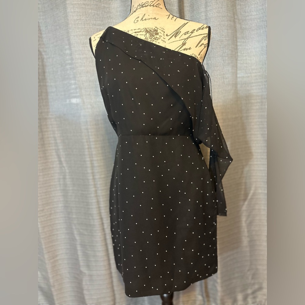 Michelle Mason Dress 6 One Shoulder Shift Mini Short Polka Dot